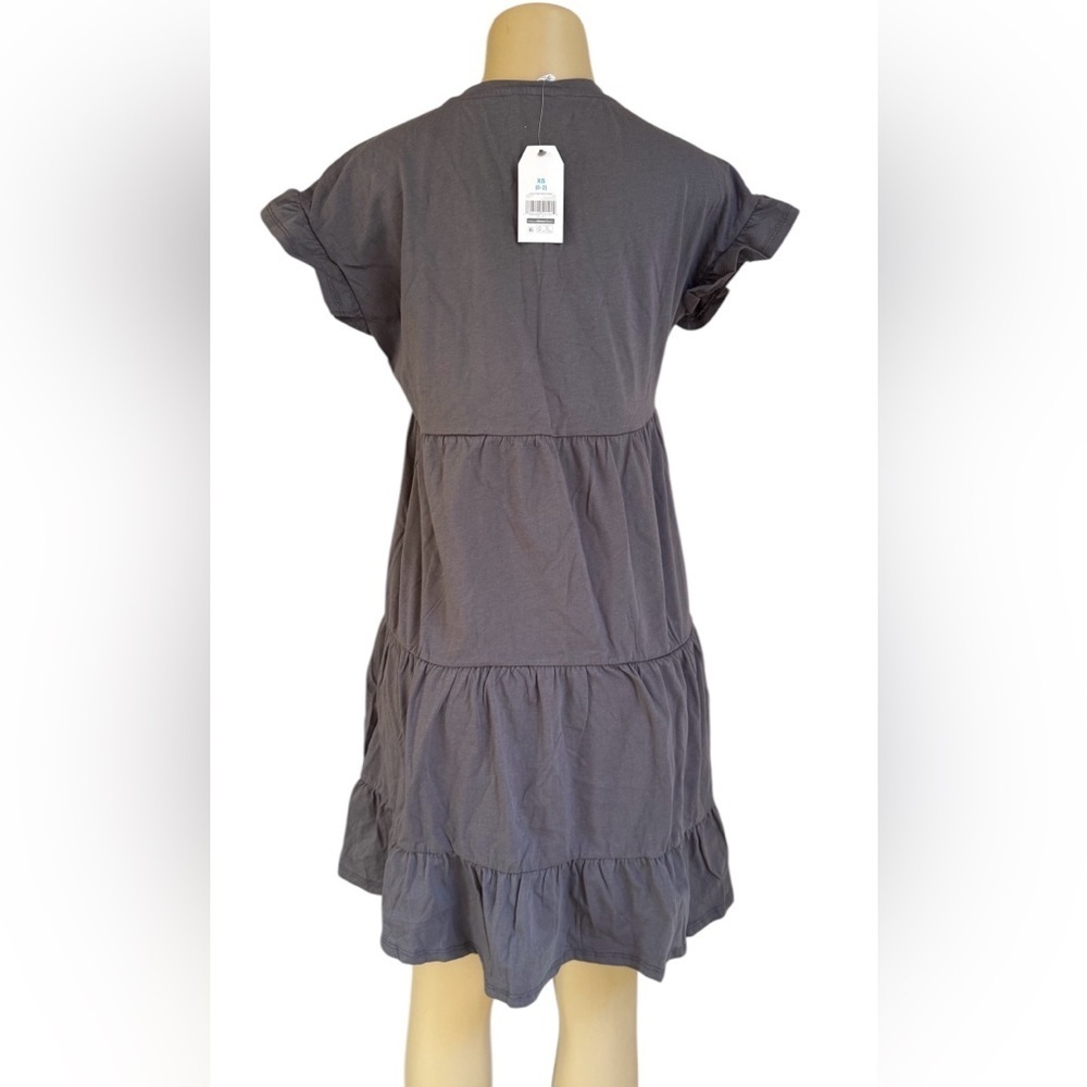 Time and true women’s short sleeve plain ruffle tunic midi gray flows size XS - Picture 3 of 11